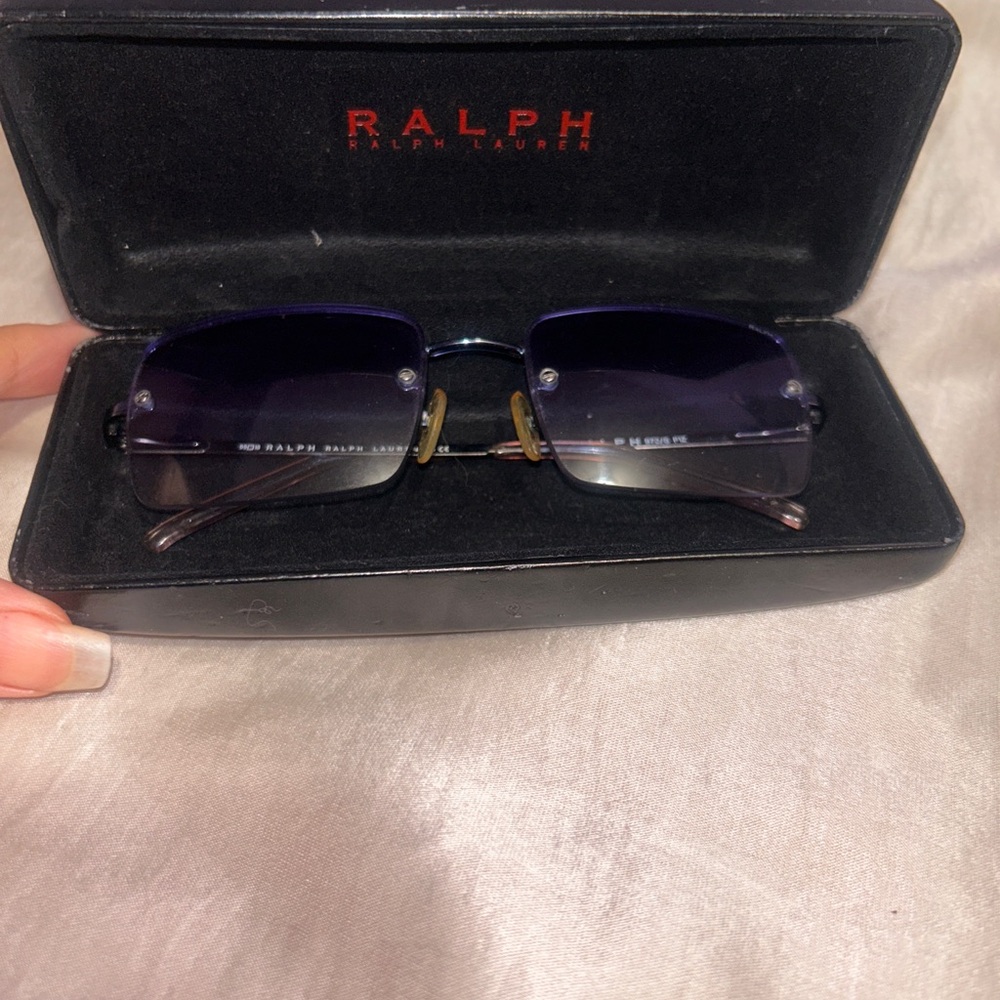 Vintage Ralph Lauren Rectangular Rimless Blue Gradient Lenses Sunglasses - Picture 7 of 9